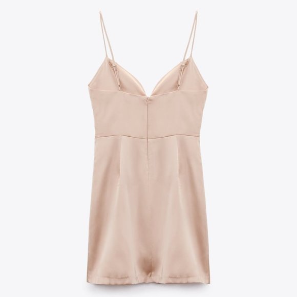 NWT BEIGE PINK SATIN EFFECT MINI DRESS. - Picture 4 of 13